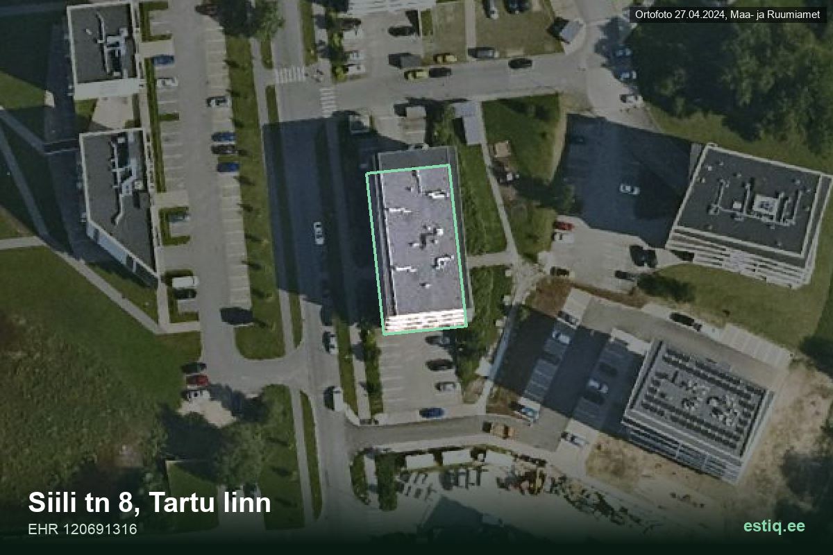 Siili tänav 8, Tartu – aerial photo of the building, outline from the Building Register (EHR)