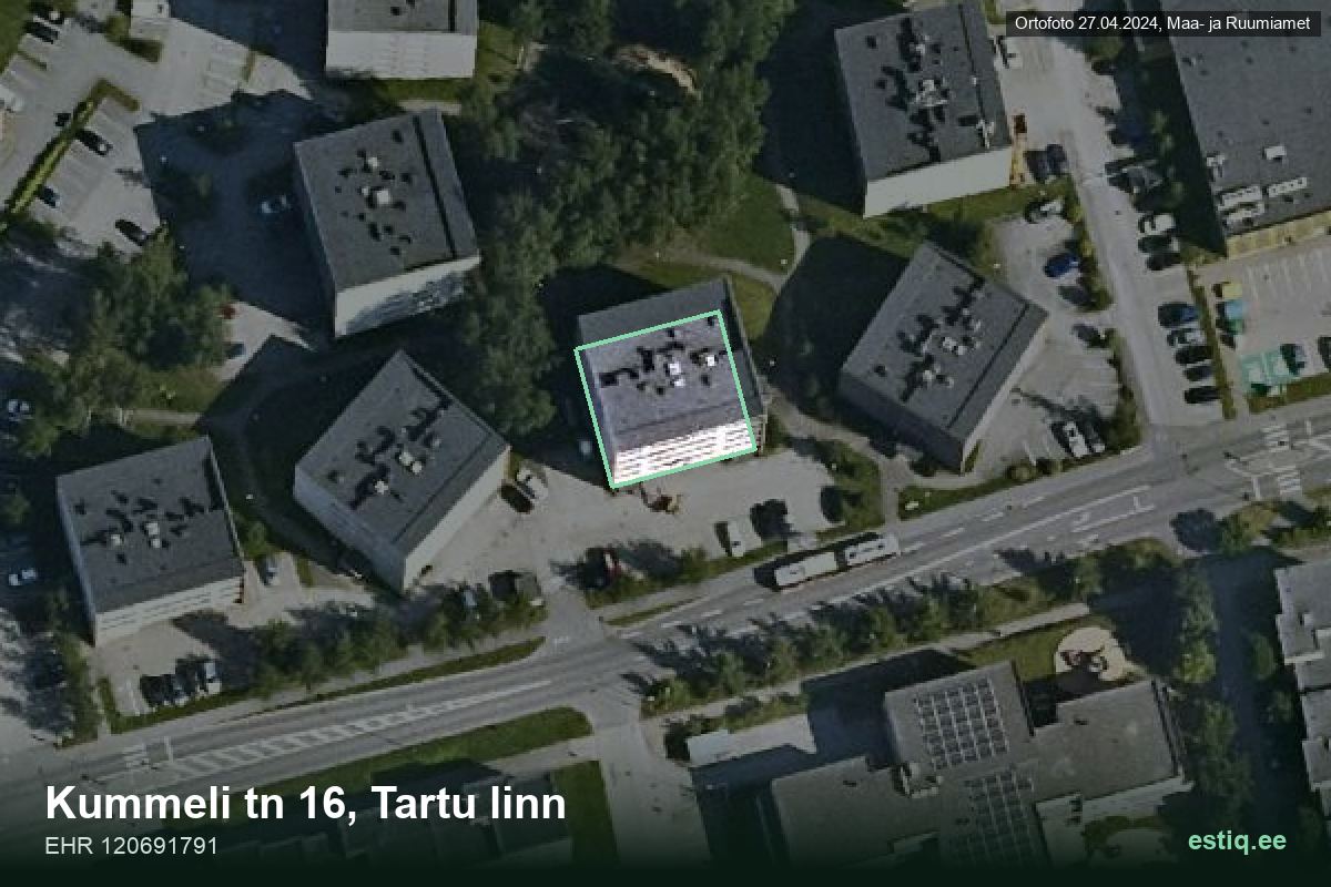 Kummeli tänav 16, Tartu – hoone aerofoto, kontuur ehitisregistri (EHR) andmetest