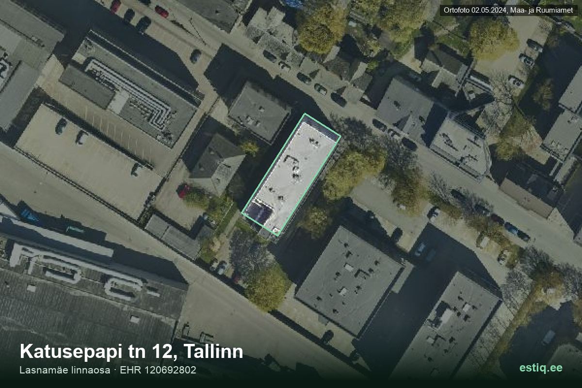 Katusepapi tänav 12, Tallinn – hoone aerofoto, kontuur ehitisregistri (EHR) andmetest