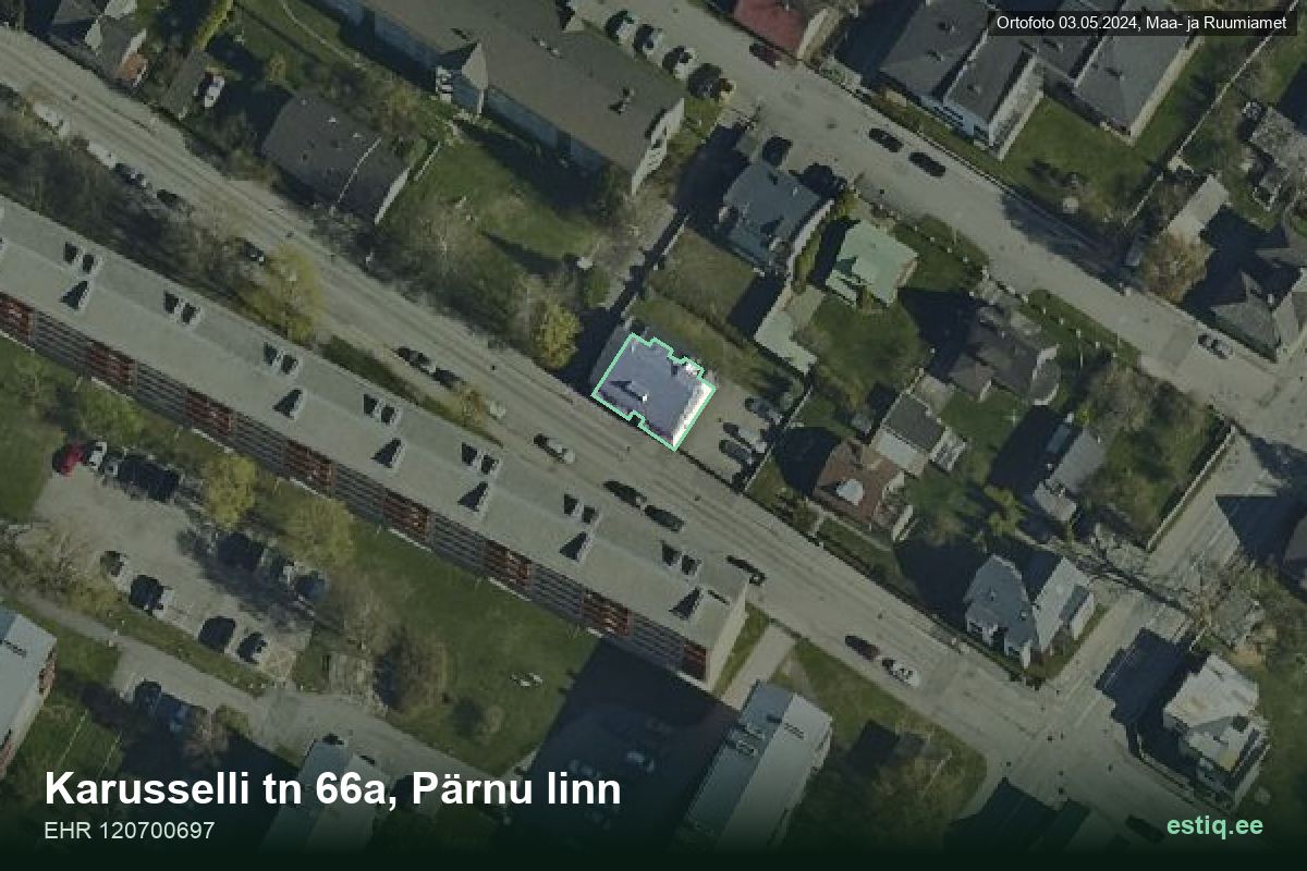 Karusselli tänav 66a, Pärnu – ilmakuva rakennuksesta, ääriviiva rakennusrekisteristä (EHR)