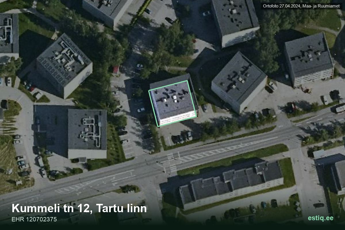 Kummeli tänav 12, Tartu – aerial photo of the building, outline from the Building Register (EHR)