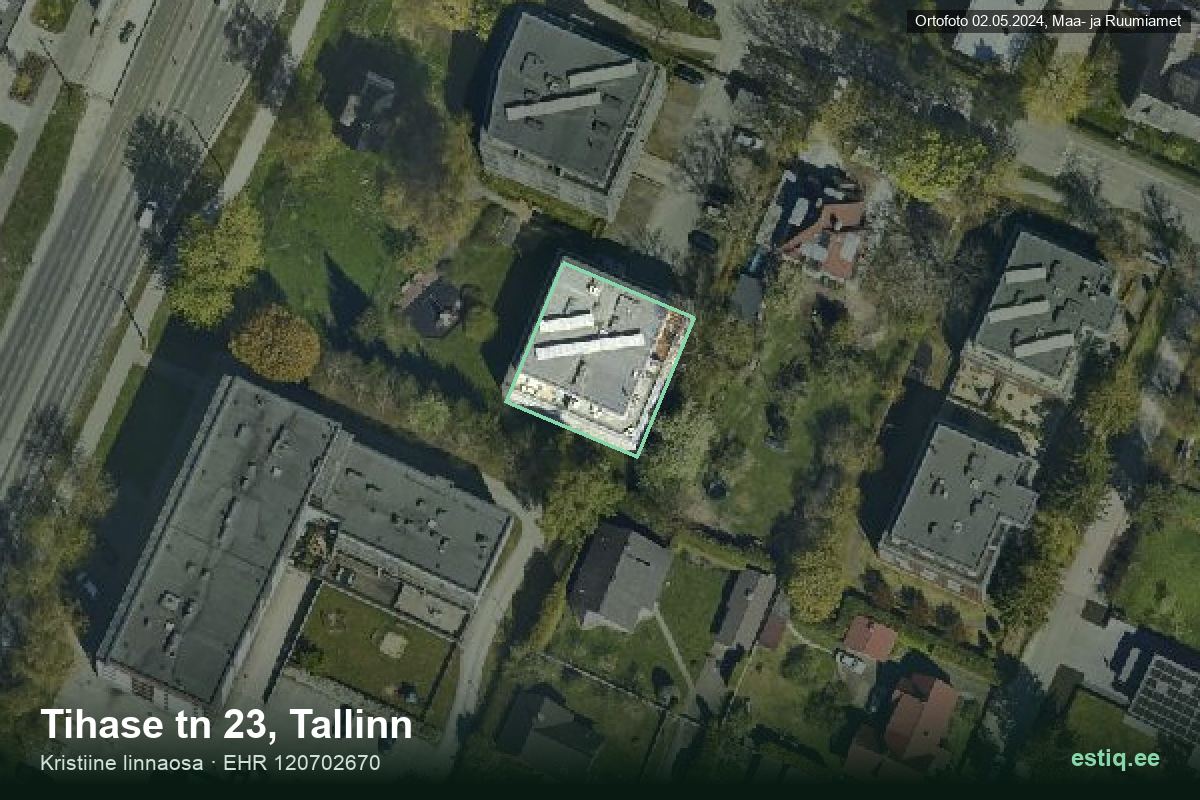 Tihase tänav 23, Tallinn – аэрофото дома, контур по данным регистра строений (EHR)