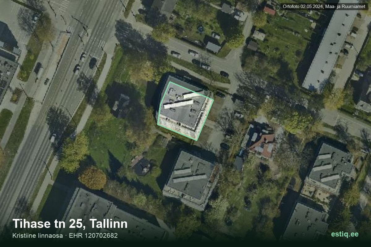 Tihase tänav 25, Tallinn – hoone aerofoto, kontuur ehitisregistri (EHR) andmetest