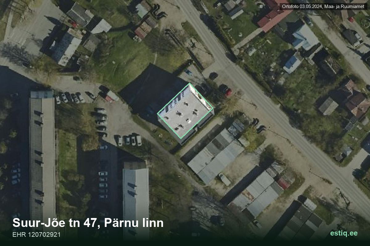 Suur-Jõe tänav 47, Pärnu – ilmakuva rakennuksesta, ääriviiva rakennusrekisteristä (EHR)
