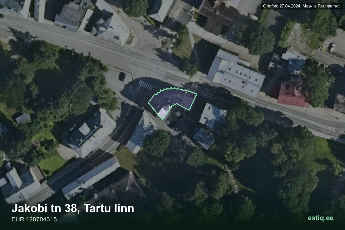 Jakobi tänav 38, Tartu – hoone aerofoto, kontuur ehitisregistri (EHR) andmetest