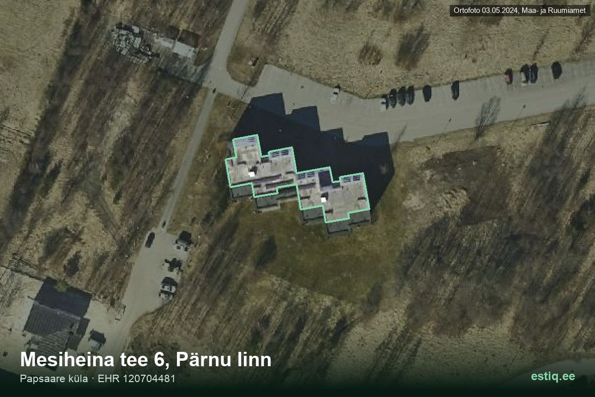 Mesiheina tee 6, Pärnu – ilmakuva rakennuksesta, ääriviiva rakennusrekisteristä (EHR)