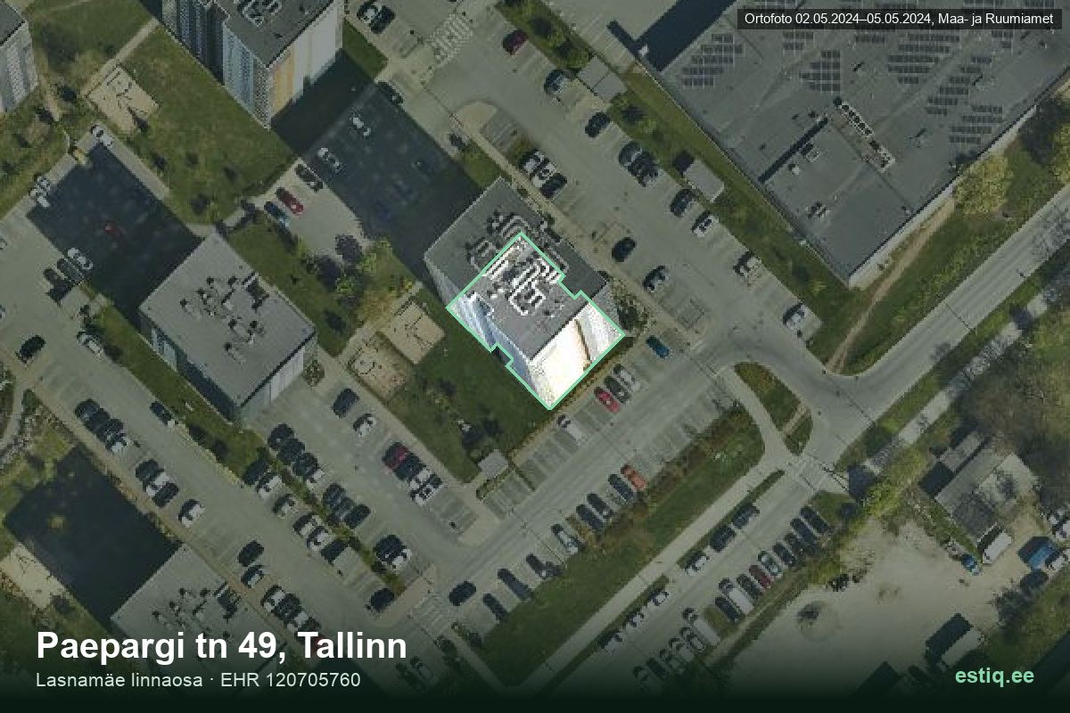 Paepargi tänav 49, Tallinn – hoone aerofoto, kontuur ehitisregistri (EHR) andmetest