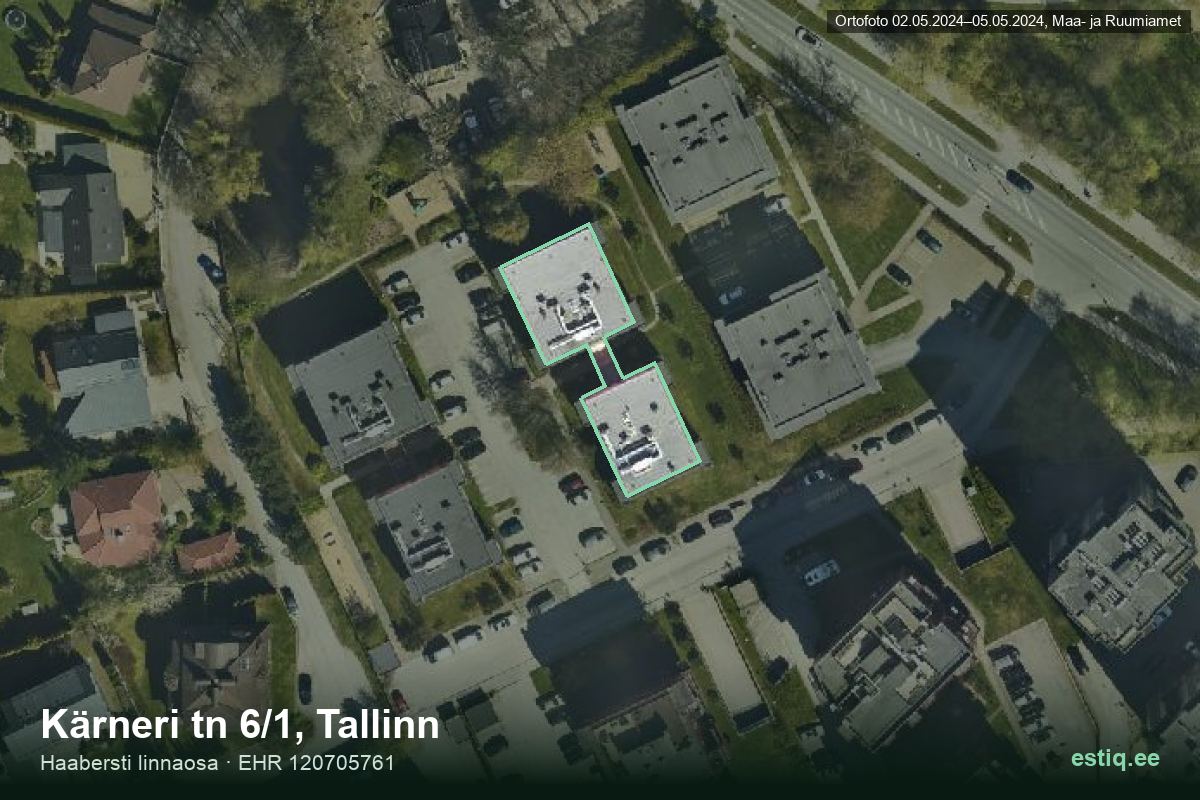 Kärneri 6/1, Tallinn – аэрофото дома, контур по данным регистра строений (EHR)