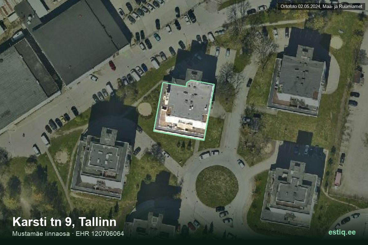 Karsti tänav 9, Tallinn – аэрофото дома, контур по данным регистра строений (EHR)