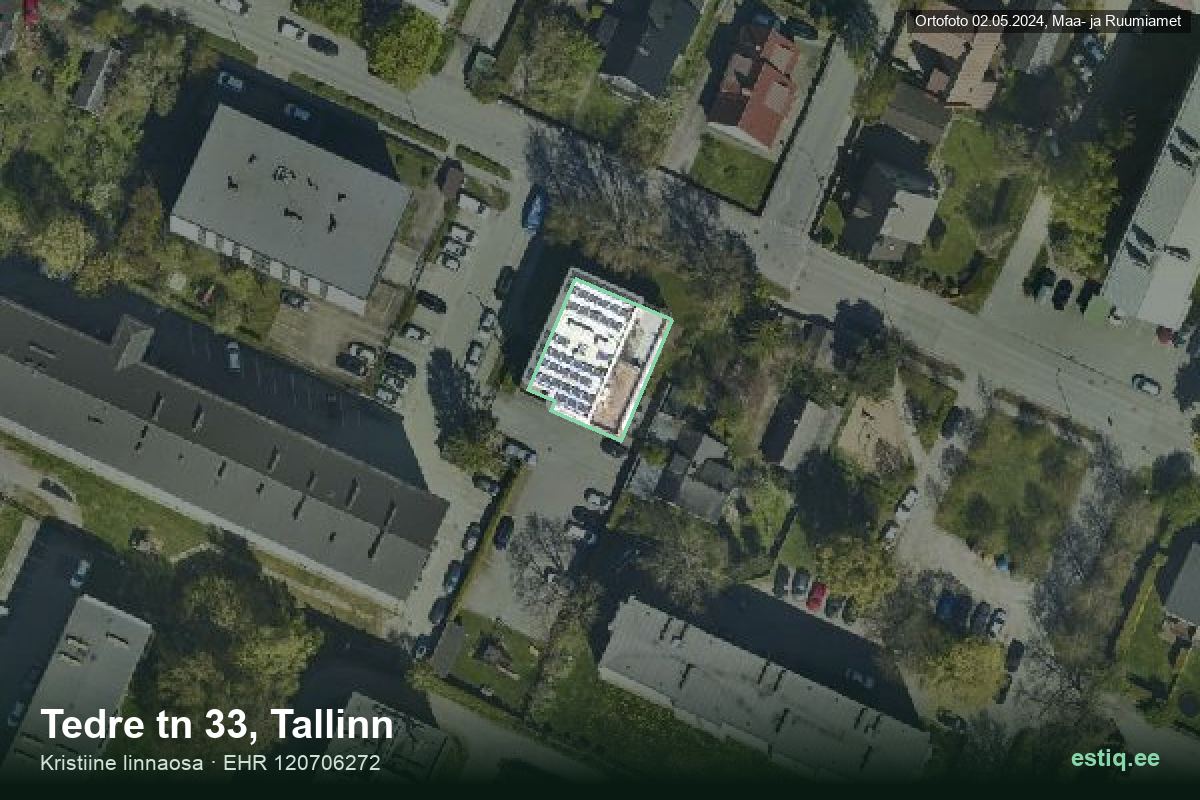 Tedre tänav 33, Tallinn – hoone aerofoto, kontuur ehitisregistri (EHR) andmetest
