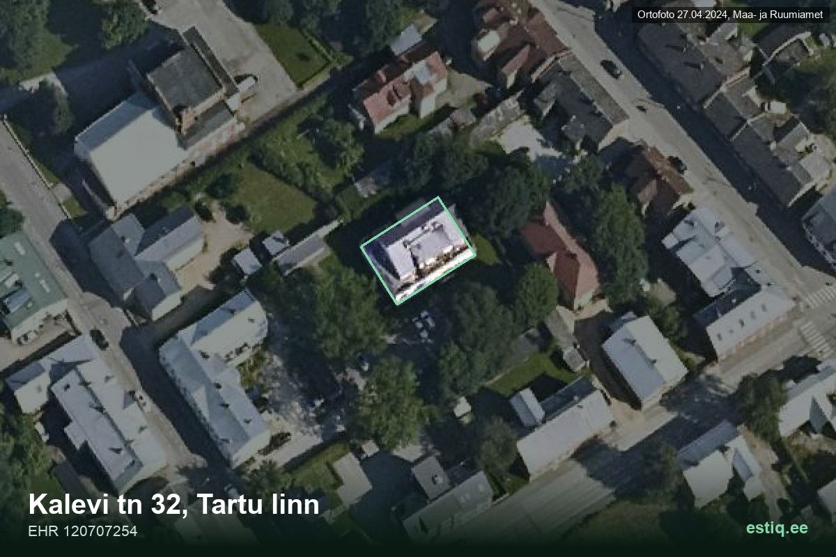 Kalevi tänav 32, Tartu – hoone aerofoto, kontuur ehitisregistri (EHR) andmetest