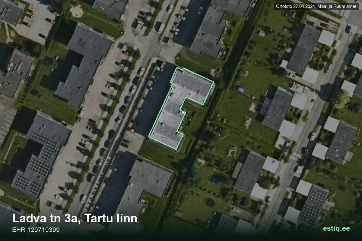 Ladva tänav 3a, Tartu – аэрофото дома, контур по данным регистра строений (EHR)