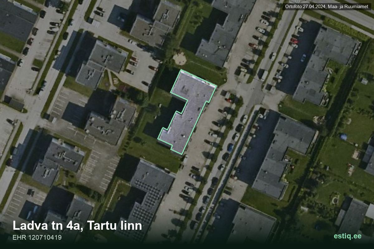Ladva tänav 4a, Tartu – аэрофото дома, контур по данным регистра строений (EHR)