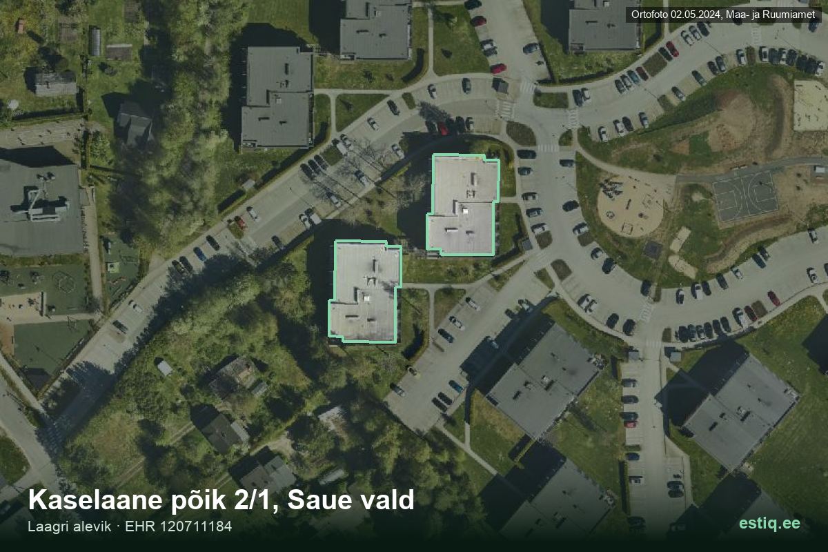 Kaselaane põik 2/1, Saue – hoone aerofoto, kontuur ehitisregistri (EHR) andmetest