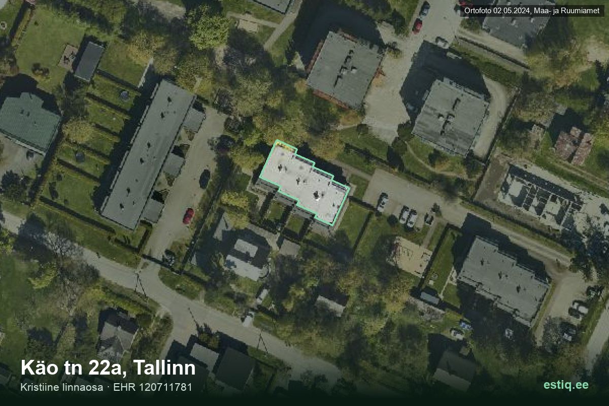 Käo tänav 22a, Tallinn – аэрофото дома, контур по данным регистра строений (EHR)