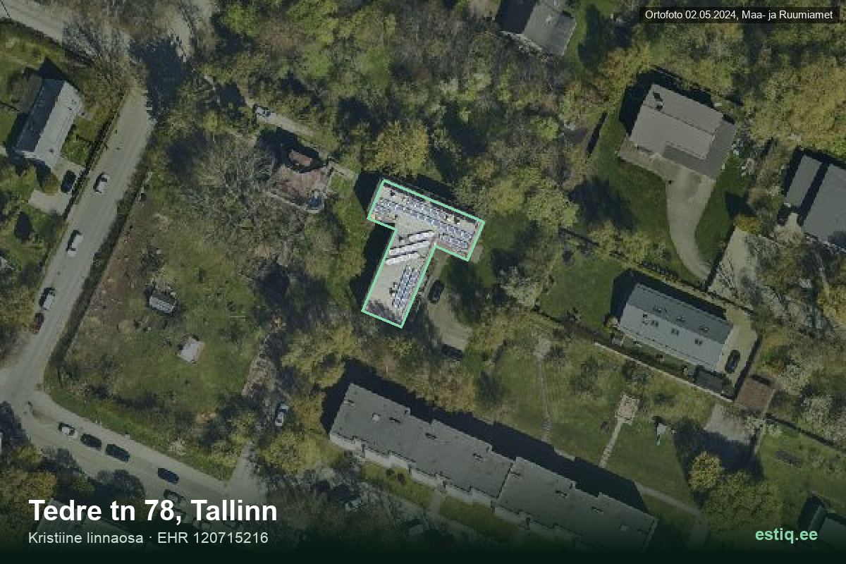 Tedre tänav 78, Tallinn – hoone aerofoto, kontuur ehitisregistri (EHR) andmetest