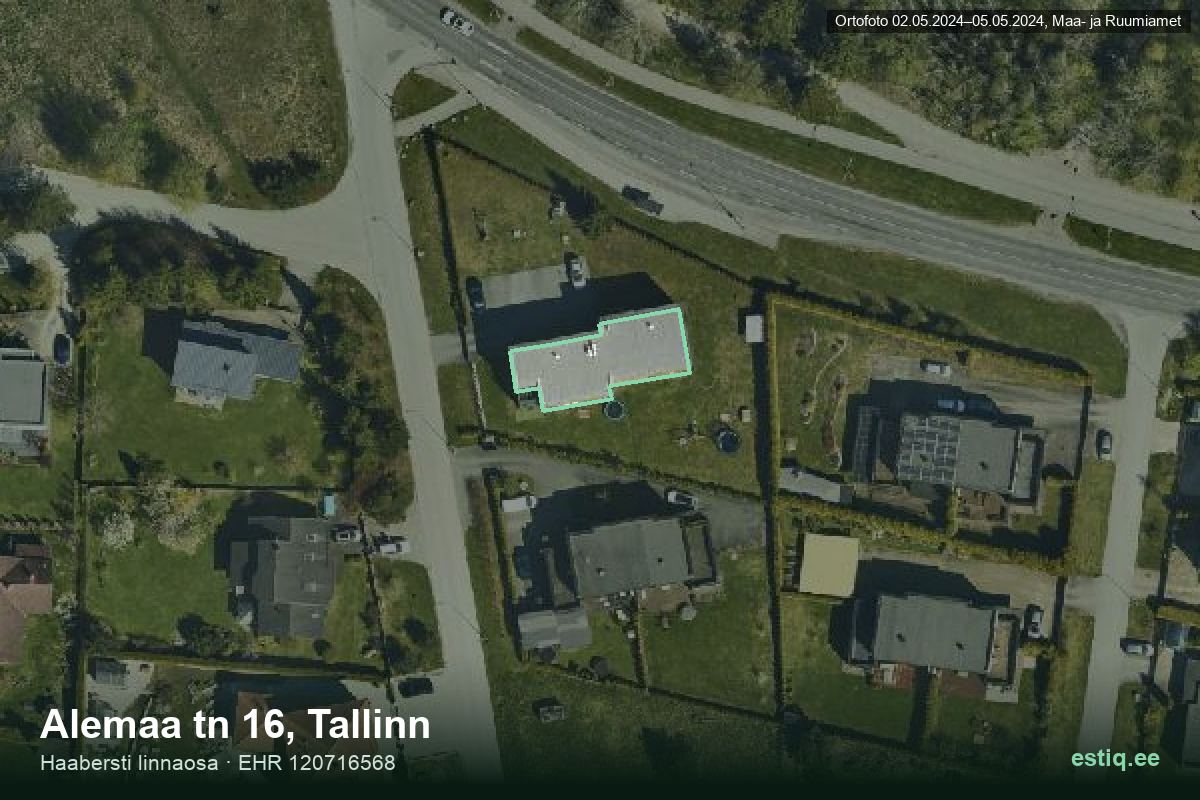 Alemaa tänav 16, Tallinn – аэрофото дома, контур по данным регистра строений (EHR)
