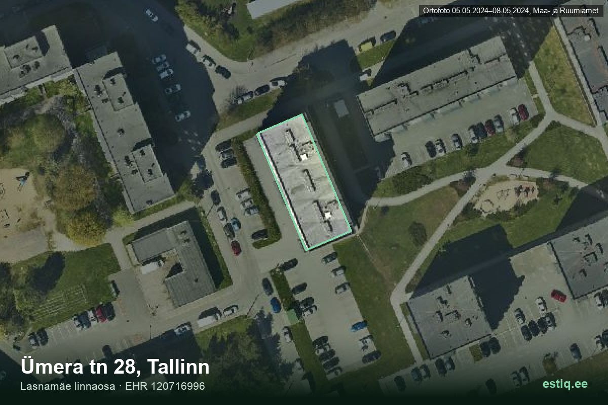 Ümera tänav 28, Tallinn – hoone aerofoto, kontuur ehitisregistri (EHR) andmetest