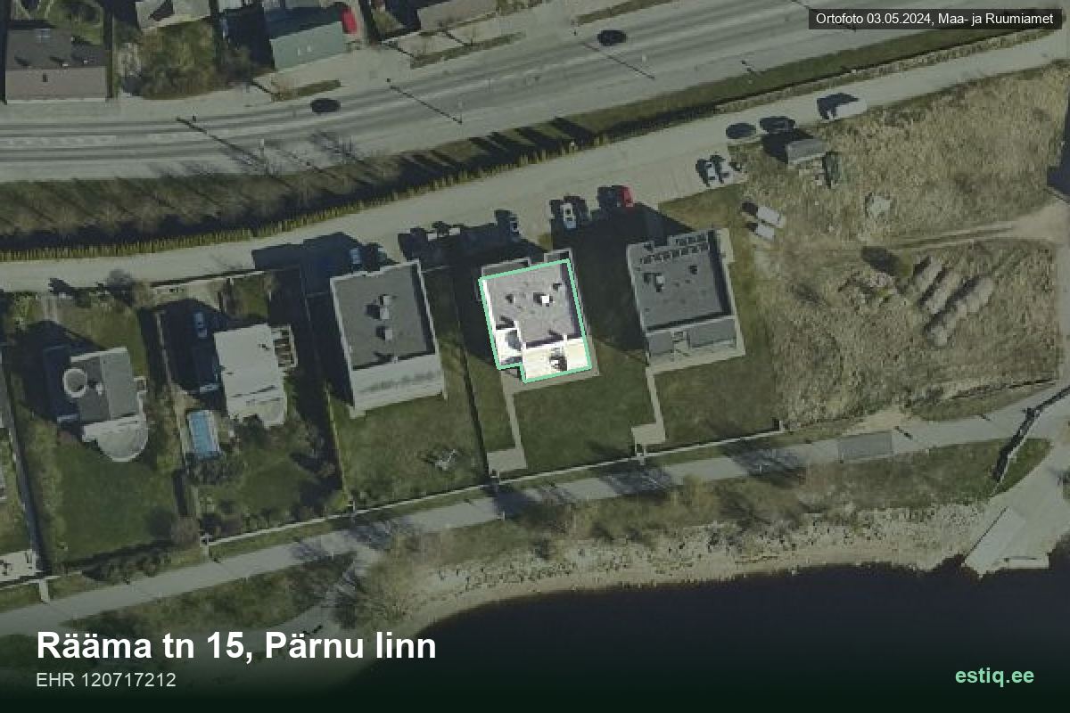 Rääma tänav 15, Pärnu – hoone aerofoto, kontuur ehitisregistri (EHR) andmetest
