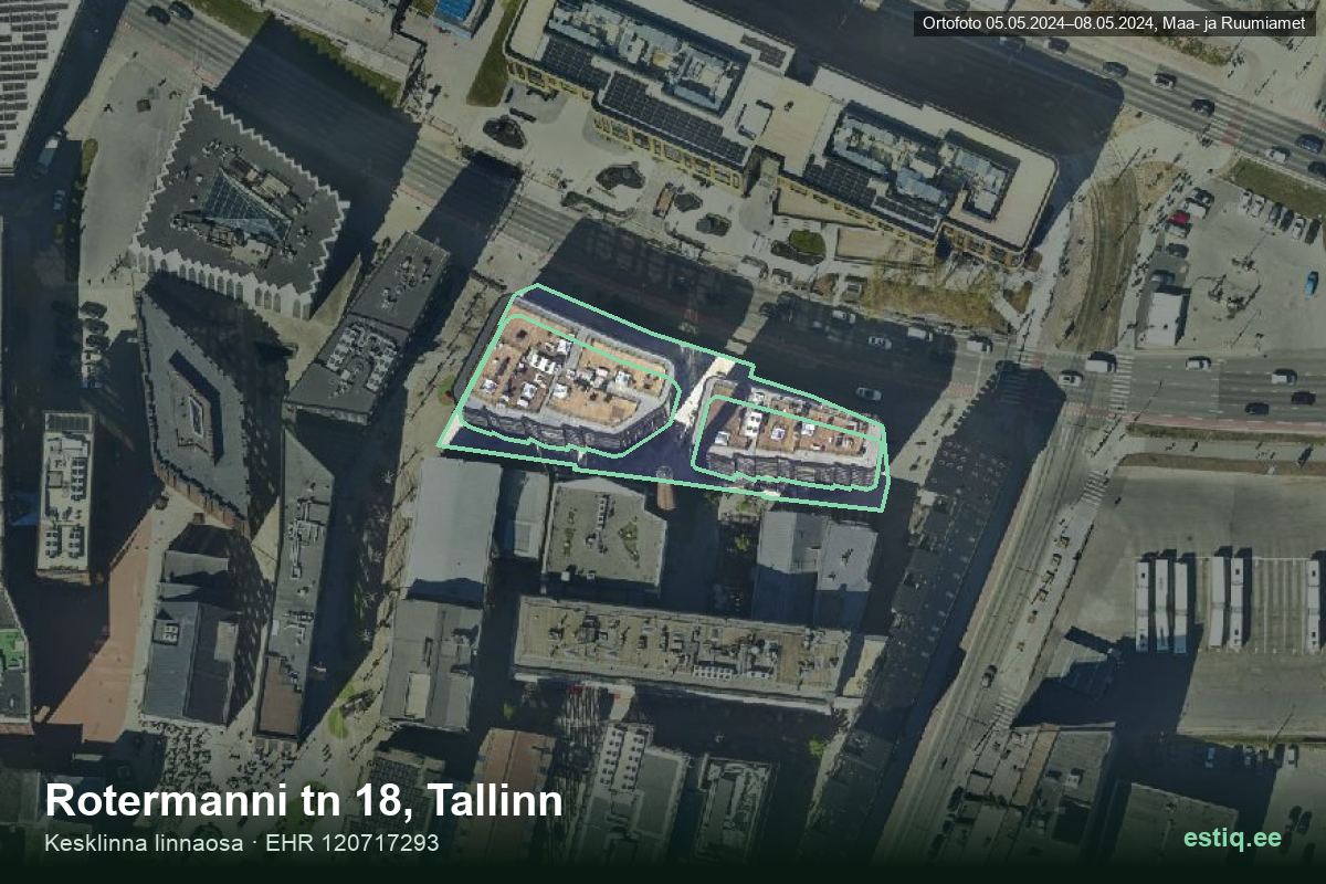Rotermanni tänav 18/1, Tallinn – hoone aerofoto, kontuur ehitisregistri (EHR) andmetest