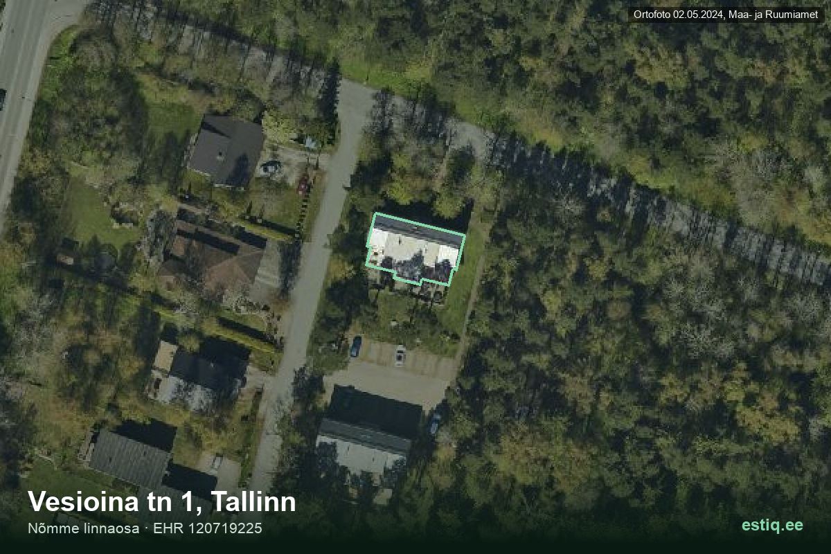 Vesioina tänav 1, Tallinn – аэрофото дома, контур по данным регистра строений (EHR)