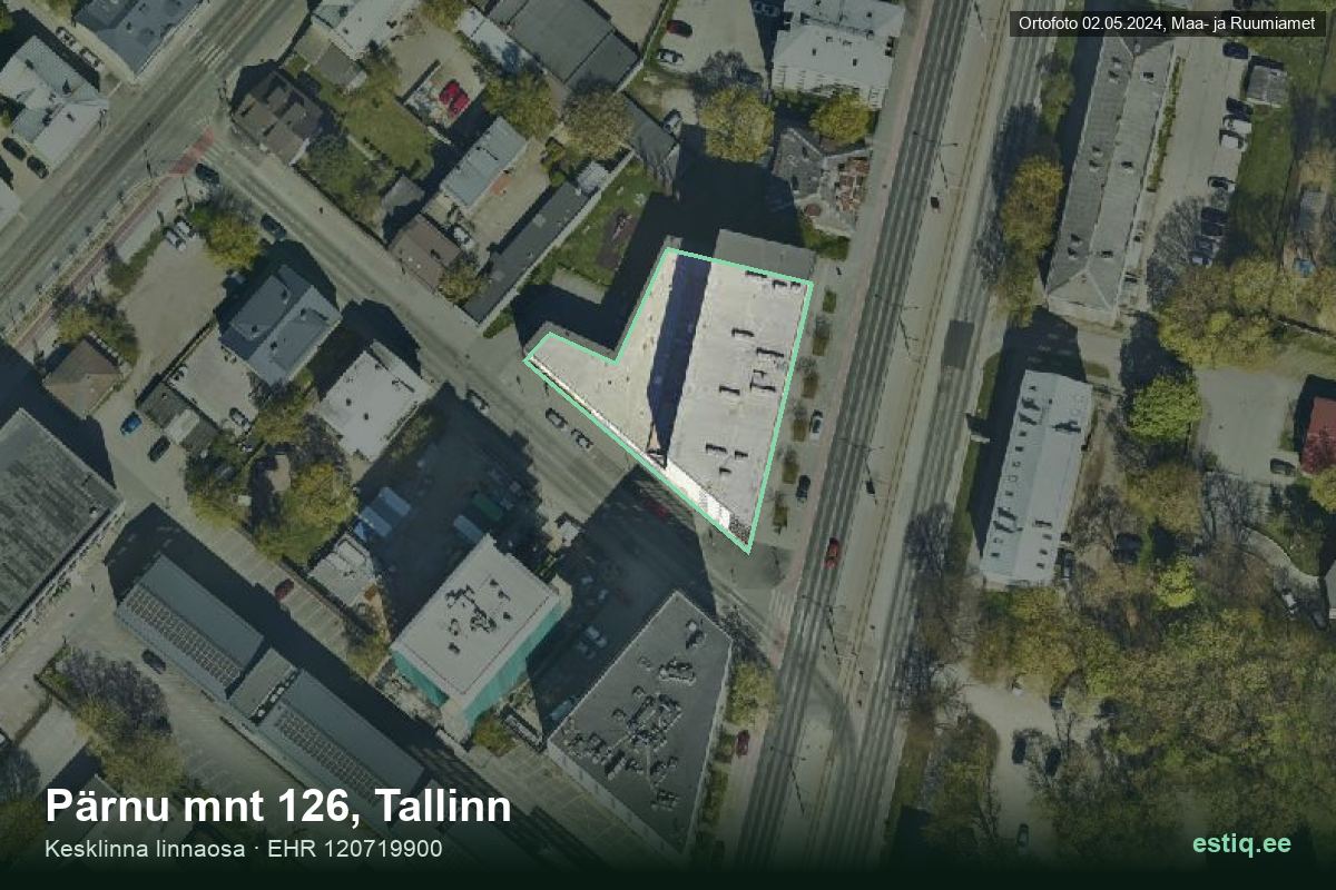 Pärnu mnt 126, Tallinn – hoone aerofoto, kontuur ehitisregistri (EHR) andmetest