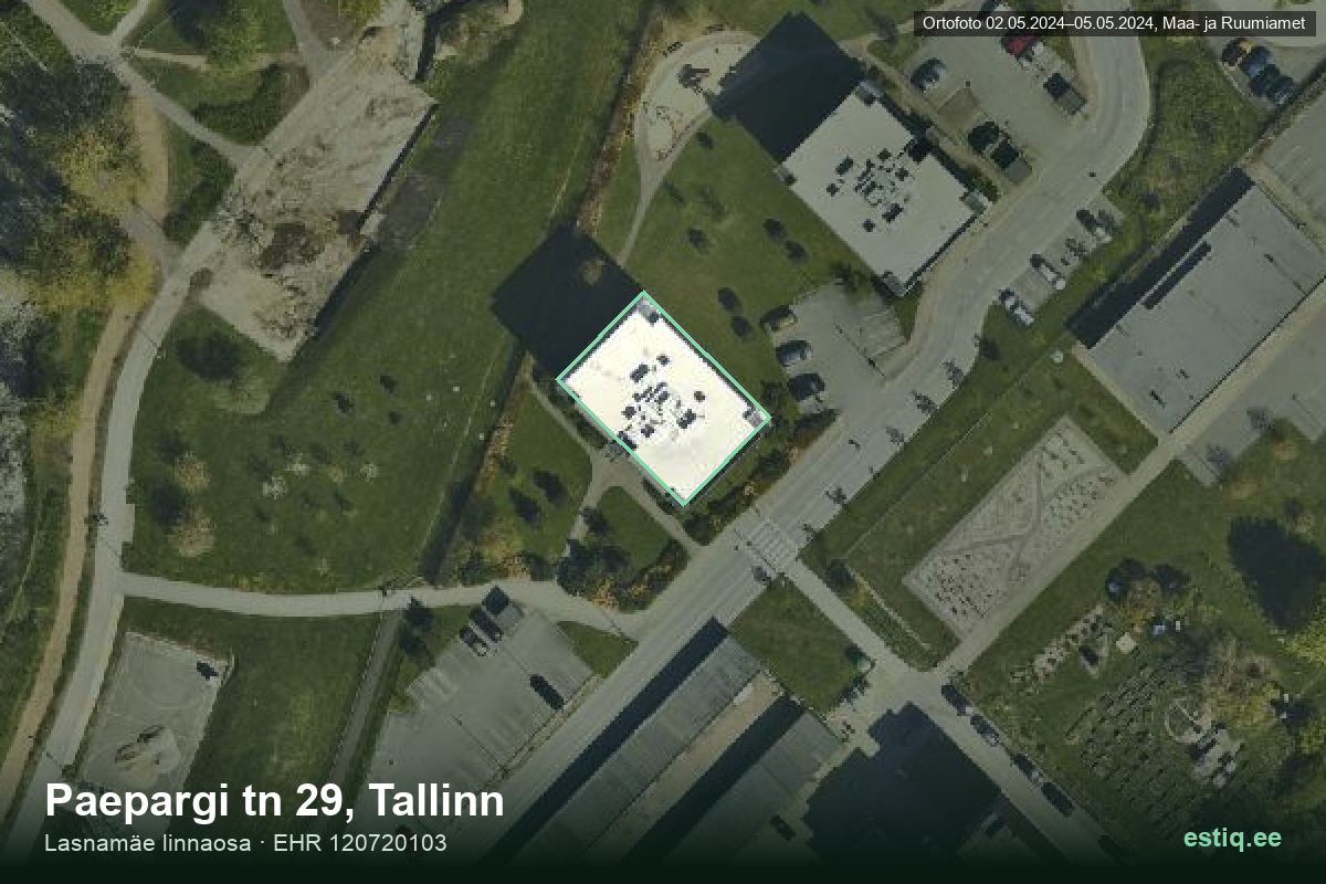 Paepargi tänav 29, Tallinn – hoone aerofoto, kontuur ehitisregistri (EHR) andmetest