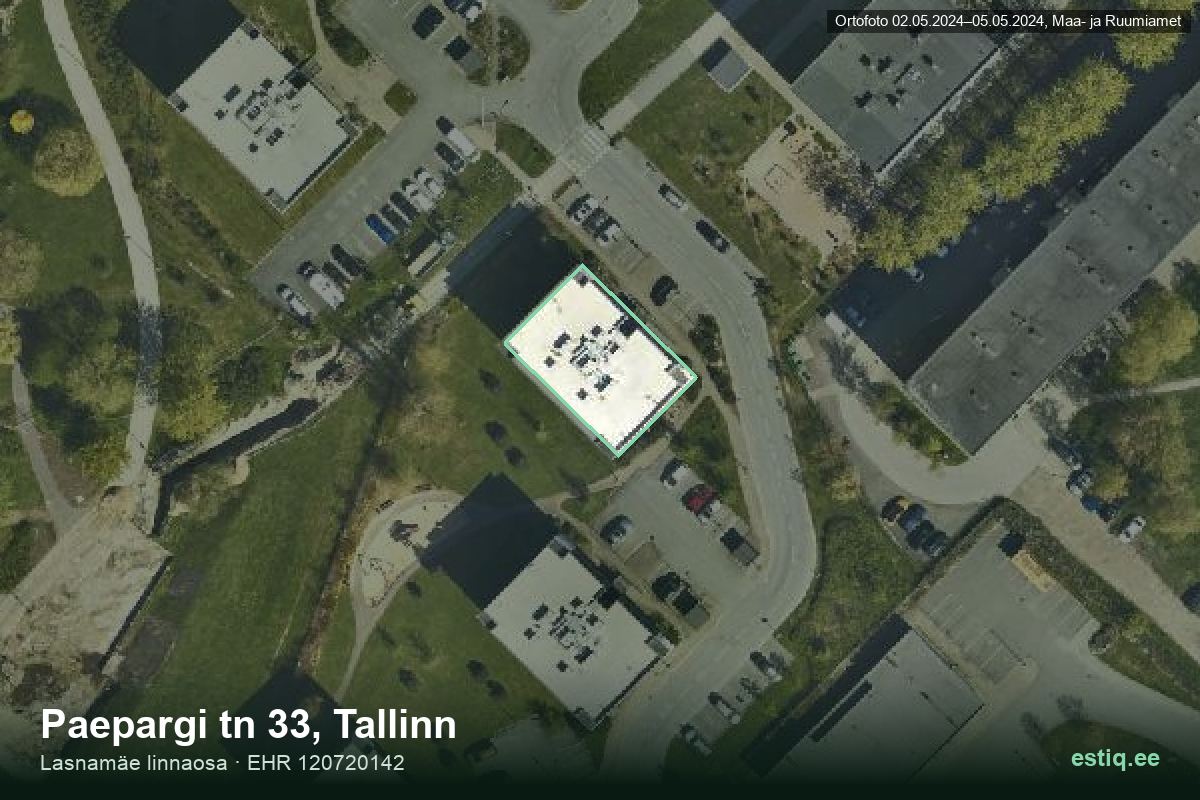 Paepargi tänav 33, Tallinn – hoone aerofoto, kontuur ehitisregistri (EHR) andmetest
