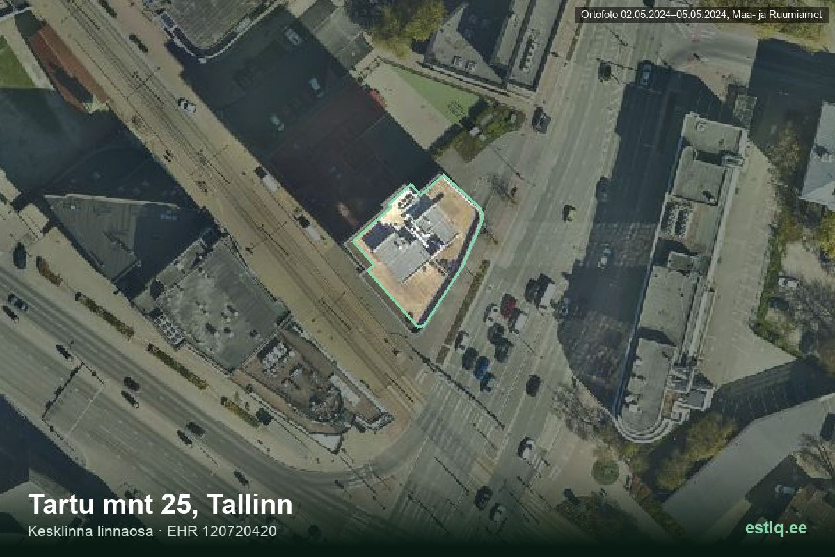 Tartu mnt 25, Tallinn – аэрофото дома, контур по данным регистра строений (EHR)