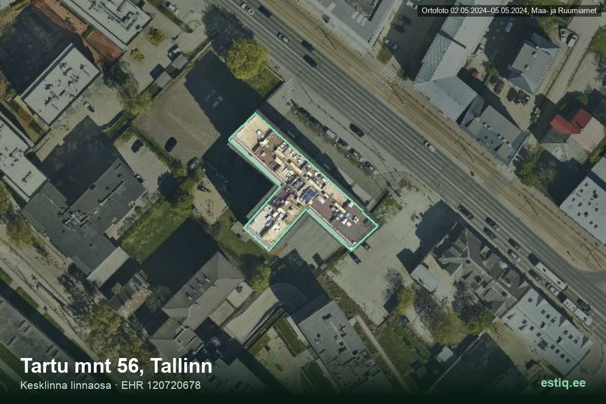 Tartu mnt 56, Tallinn – hoone aerofoto, kontuur ehitisregistri (EHR) andmetest