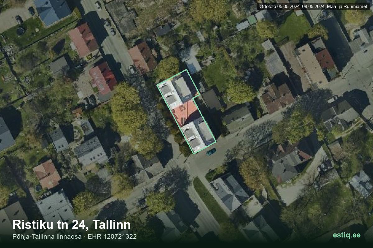 Ristiku tänav 24, Tallinn – hoone aerofoto, kontuur ehitisregistri (EHR) andmetest