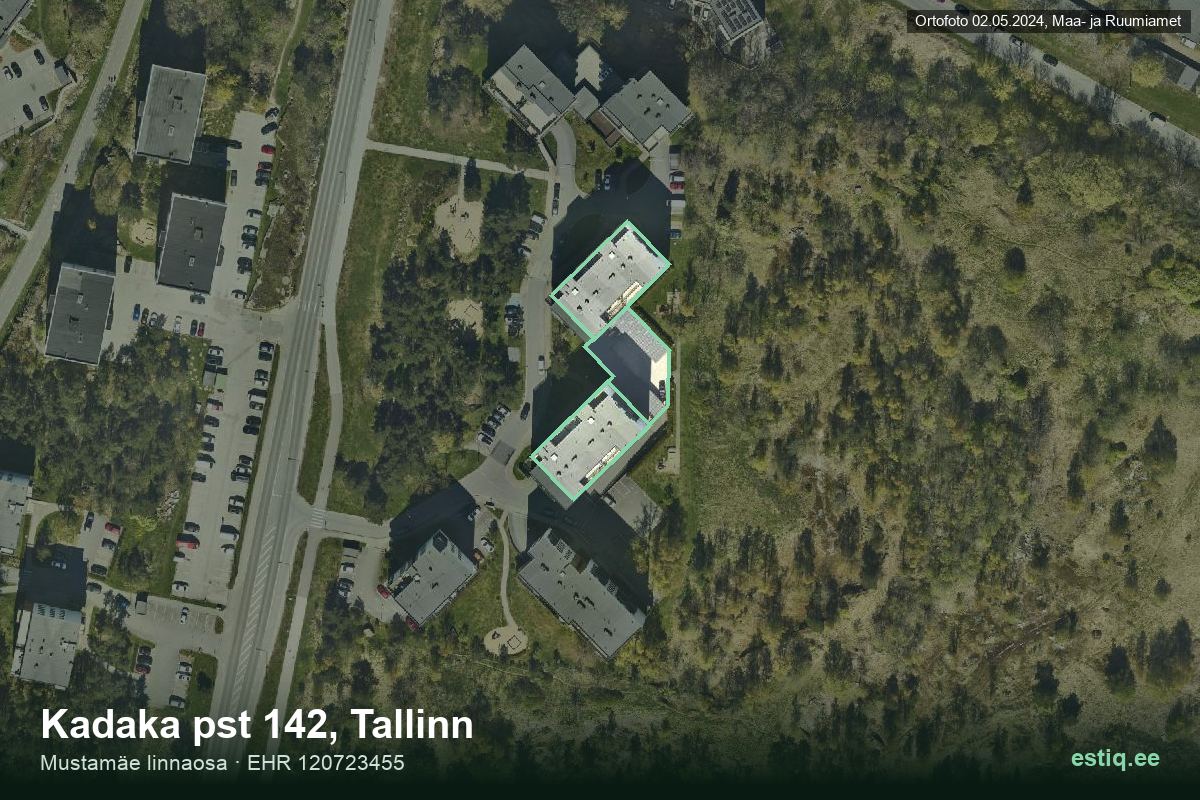 Kadaka pst 142, Tallinn – аэрофото дома, контур по данным регистра строений (EHR)