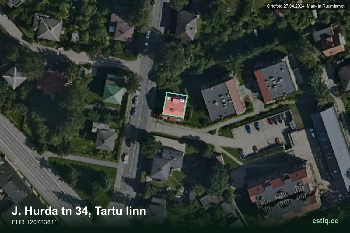 J. Hurda tänav 34, Tartu – hoone aerofoto, kontuur ehitisregistri (EHR) andmetest