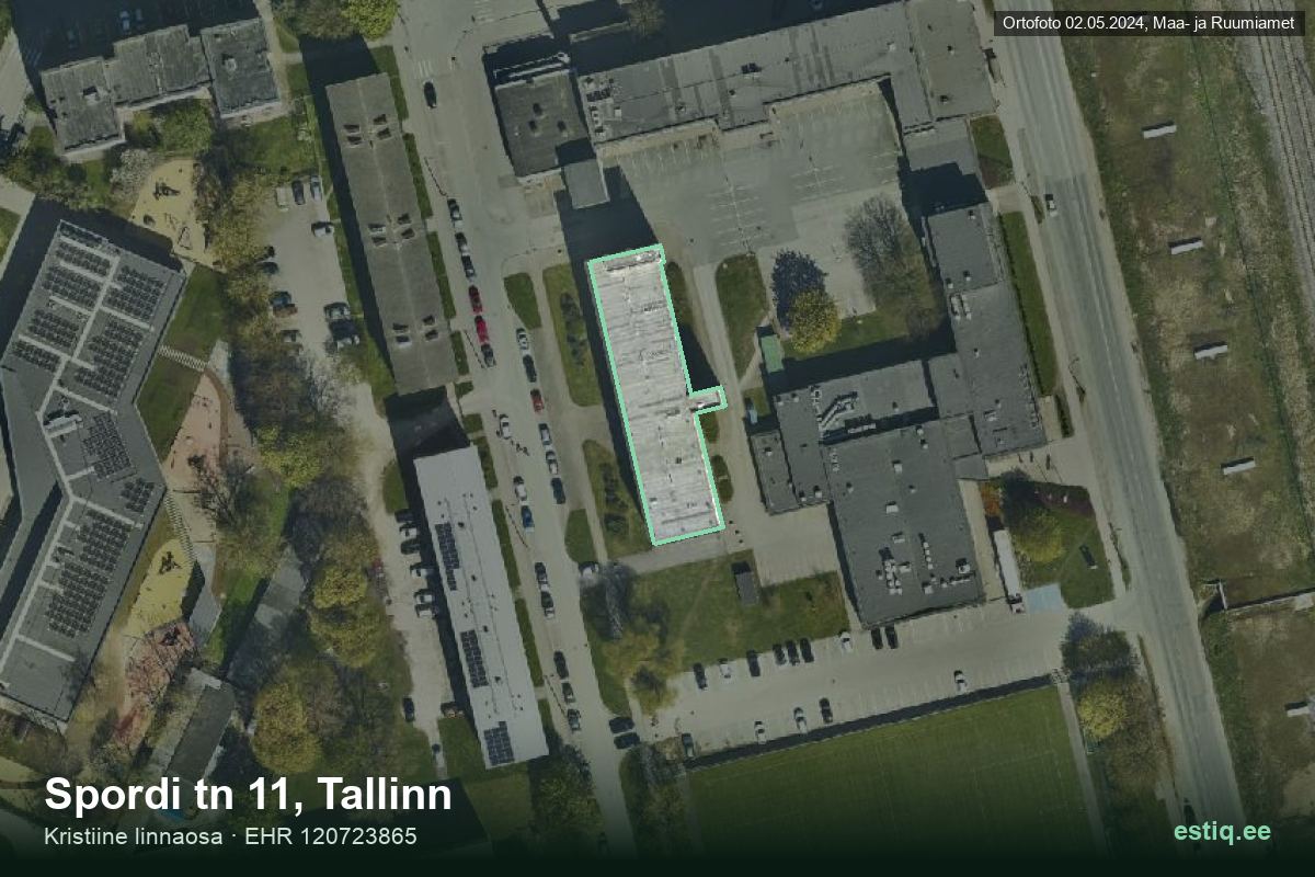Spordi tänav 11, Tallinn – hoone aerofoto, kontuur ehitisregistri (EHR) andmetest