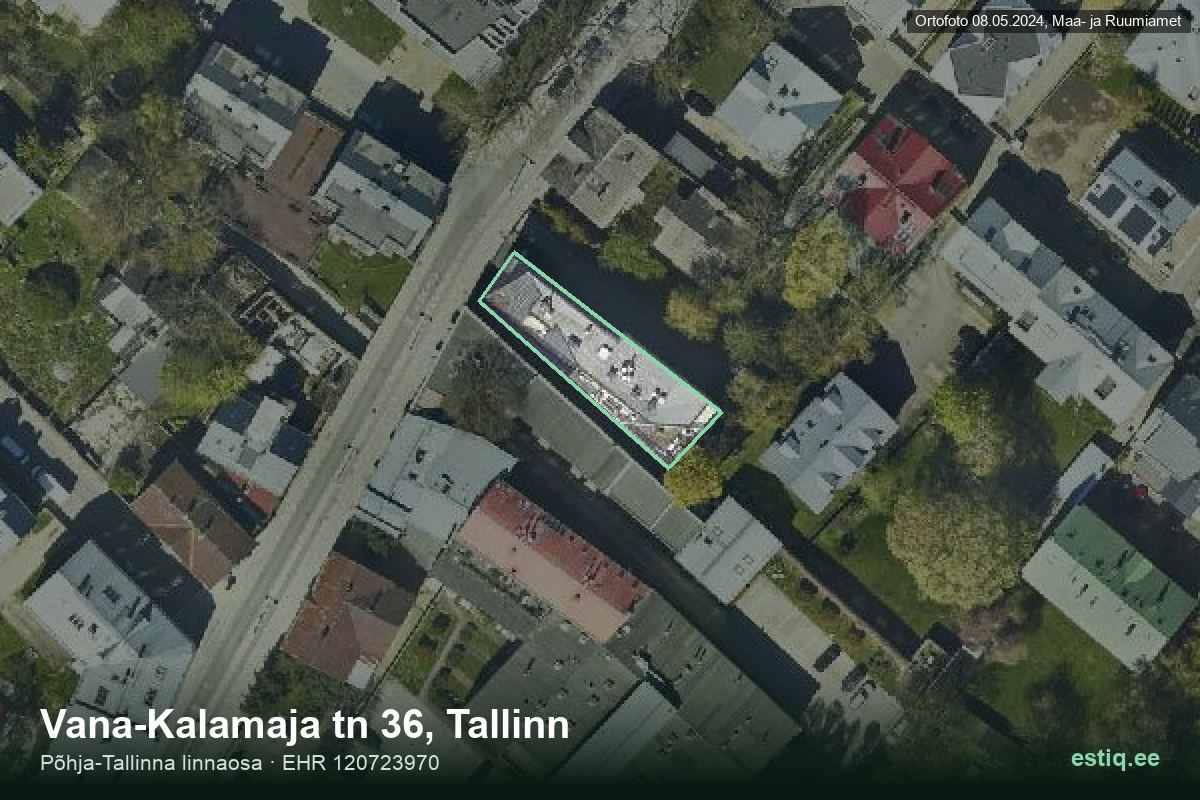 Vana-Kalamaja tänav 36, Tallinn – hoone aerofoto, kontuur ehitisregistri (EHR) andmetest