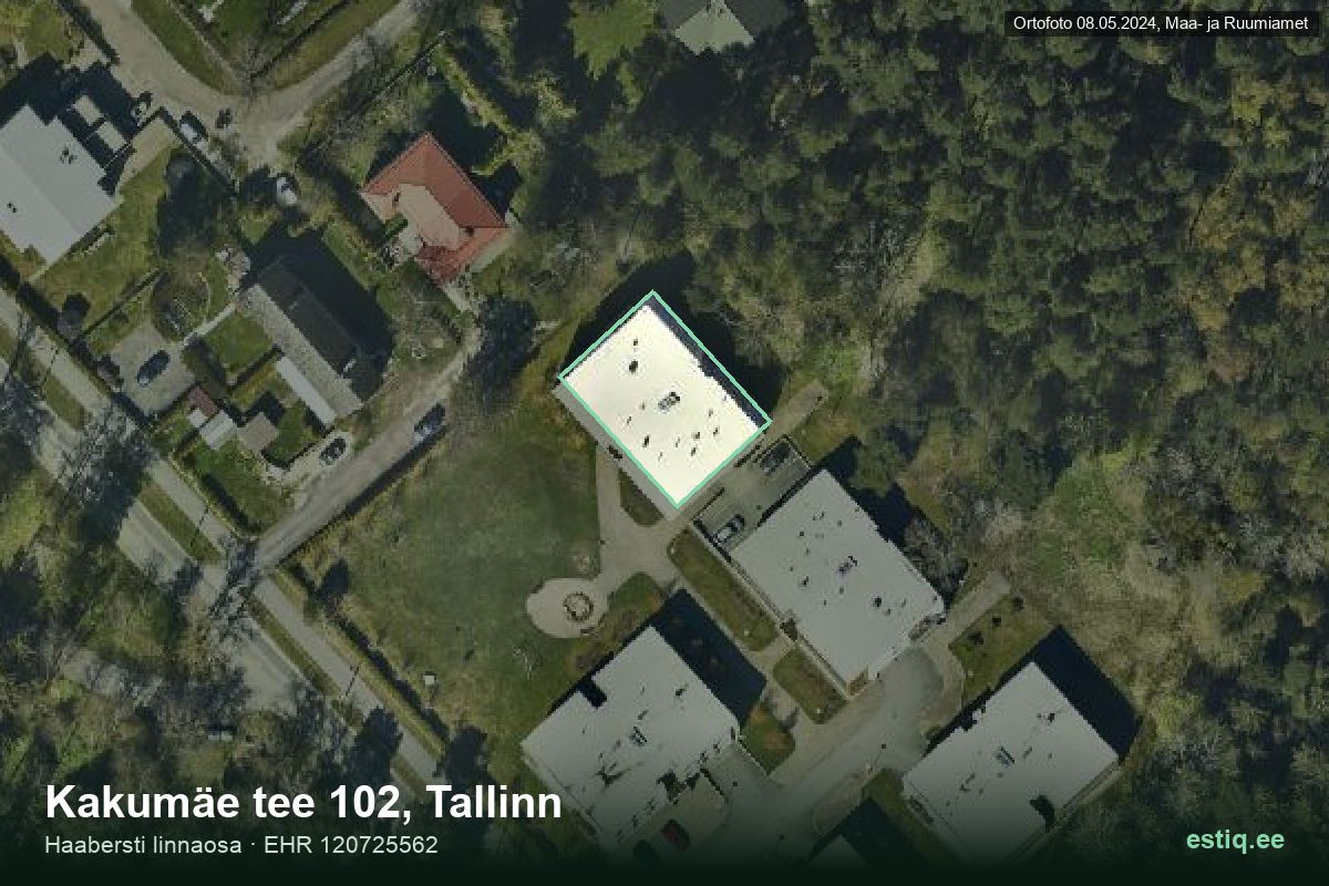 Kakumäe tee 102, Tallinn – аэрофото дома, контур по данным регистра строений (EHR)