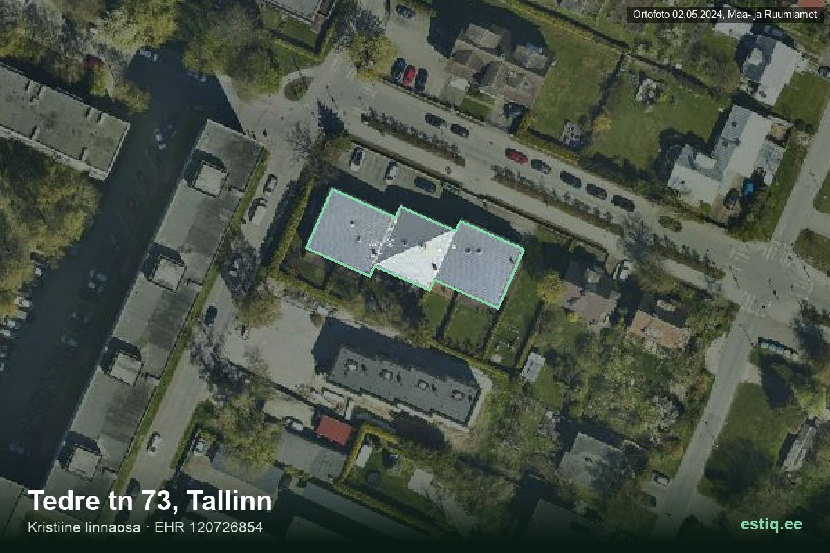 Tedre tänav 73, Tallinn – hoone aerofoto, kontuur ehitisregistri (EHR) andmetest