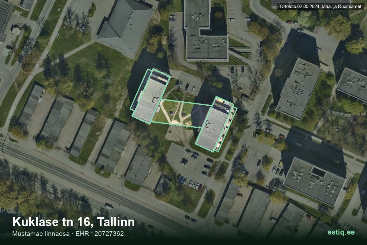 Kuklase tänav 16, Tallinn – hoone aerofoto, kontuur ehitisregistri (EHR) andmetest