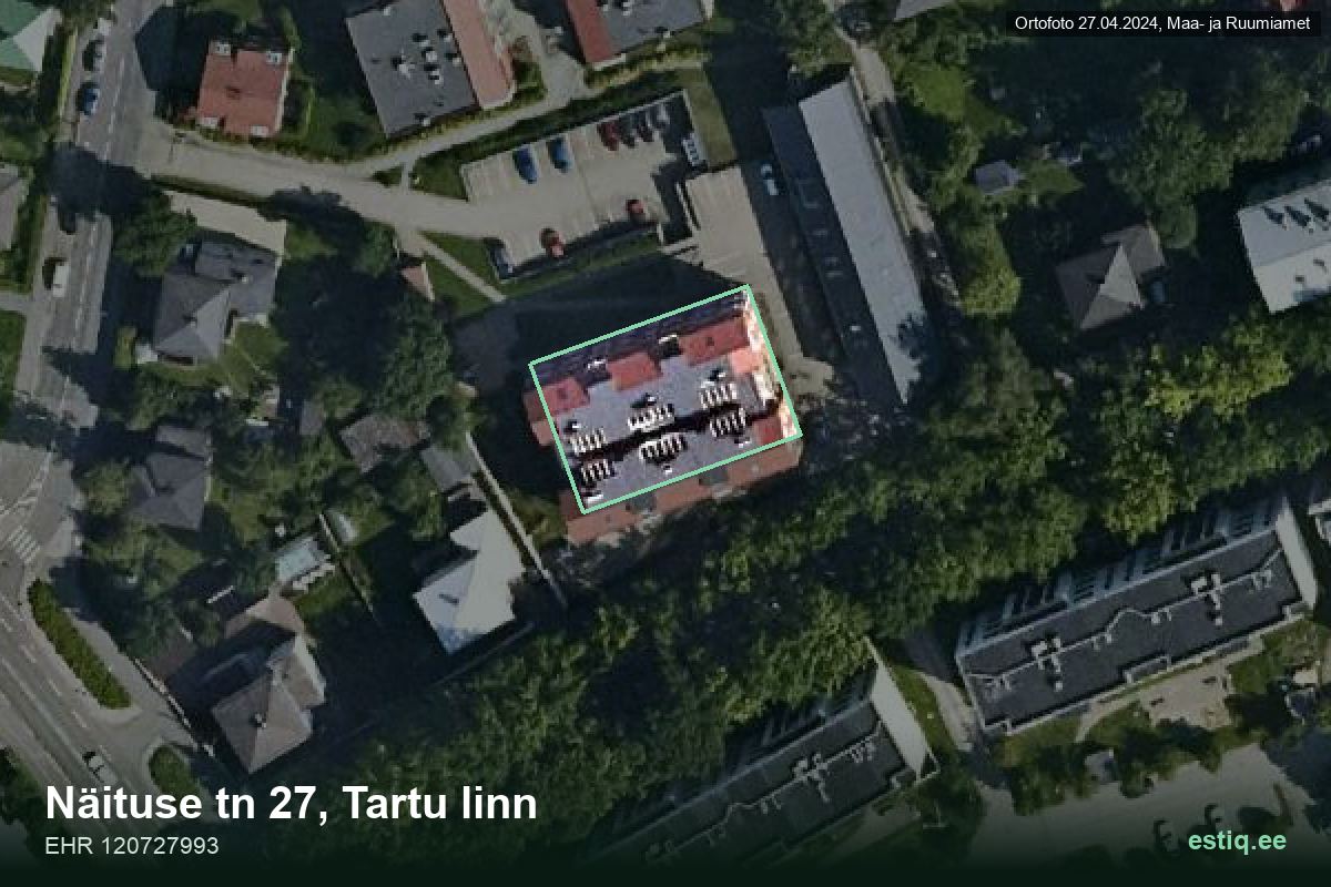 Näituse tänav 27, Tartu – hoone aerofoto, kontuur ehitisregistri (EHR) andmetest