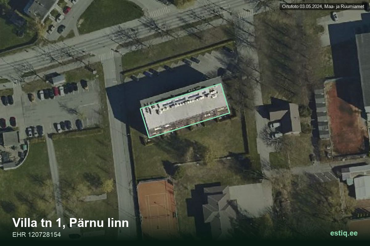 Villa tänav 1, Pärnu – аэрофото дома, контур по данным регистра строений (EHR)