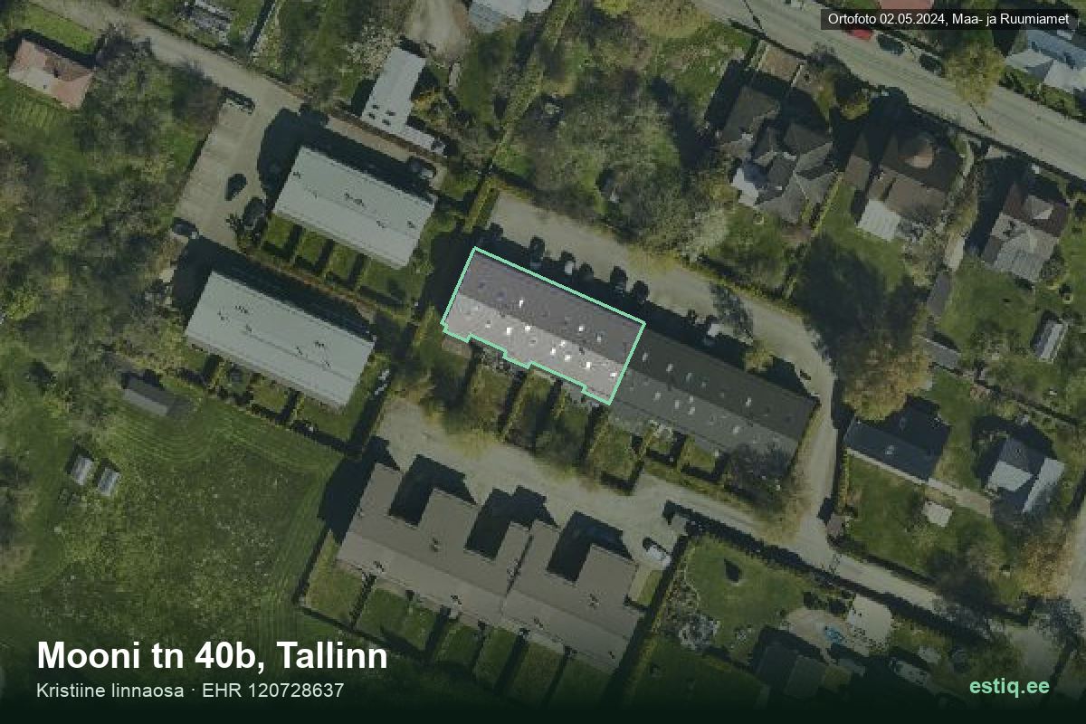 Mooni tänav 40b, Tallinn – аэрофото дома, контур по данным регистра строений (EHR)
