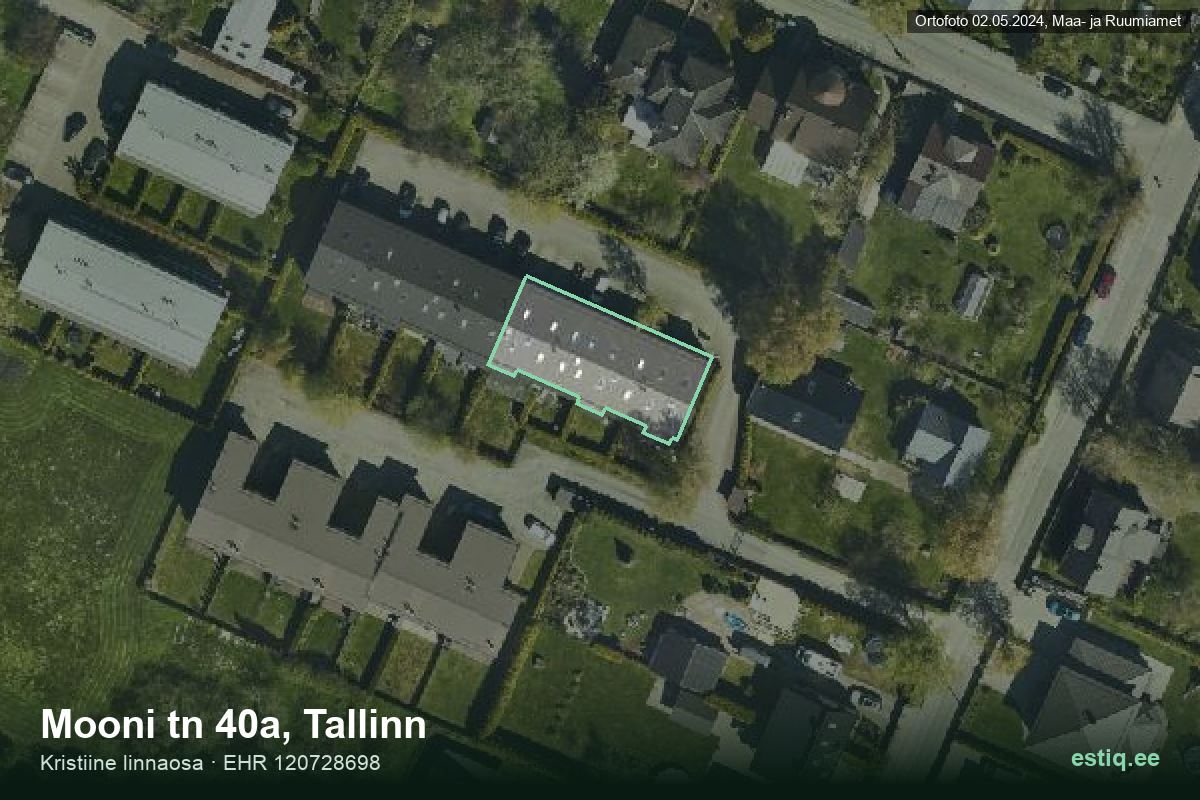 Mooni tänav 40a, Tallinn – аэрофото дома, контур по данным регистра строений (EHR)