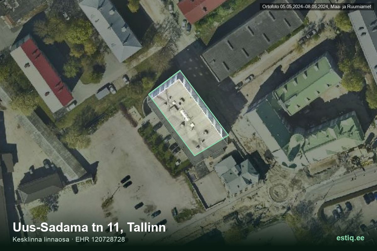 Uus-Sadama tänav 11, Tallinn – аэрофото дома, контур по данным регистра строений (EHR)