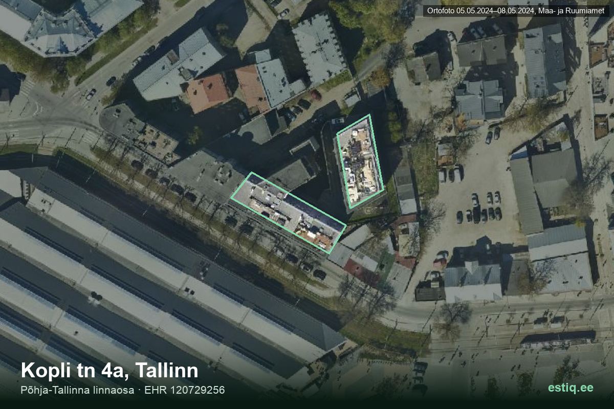 Kopli tänav 4a, Tallinn – hoone aerofoto, kontuur ehitisregistri (EHR) andmetest
