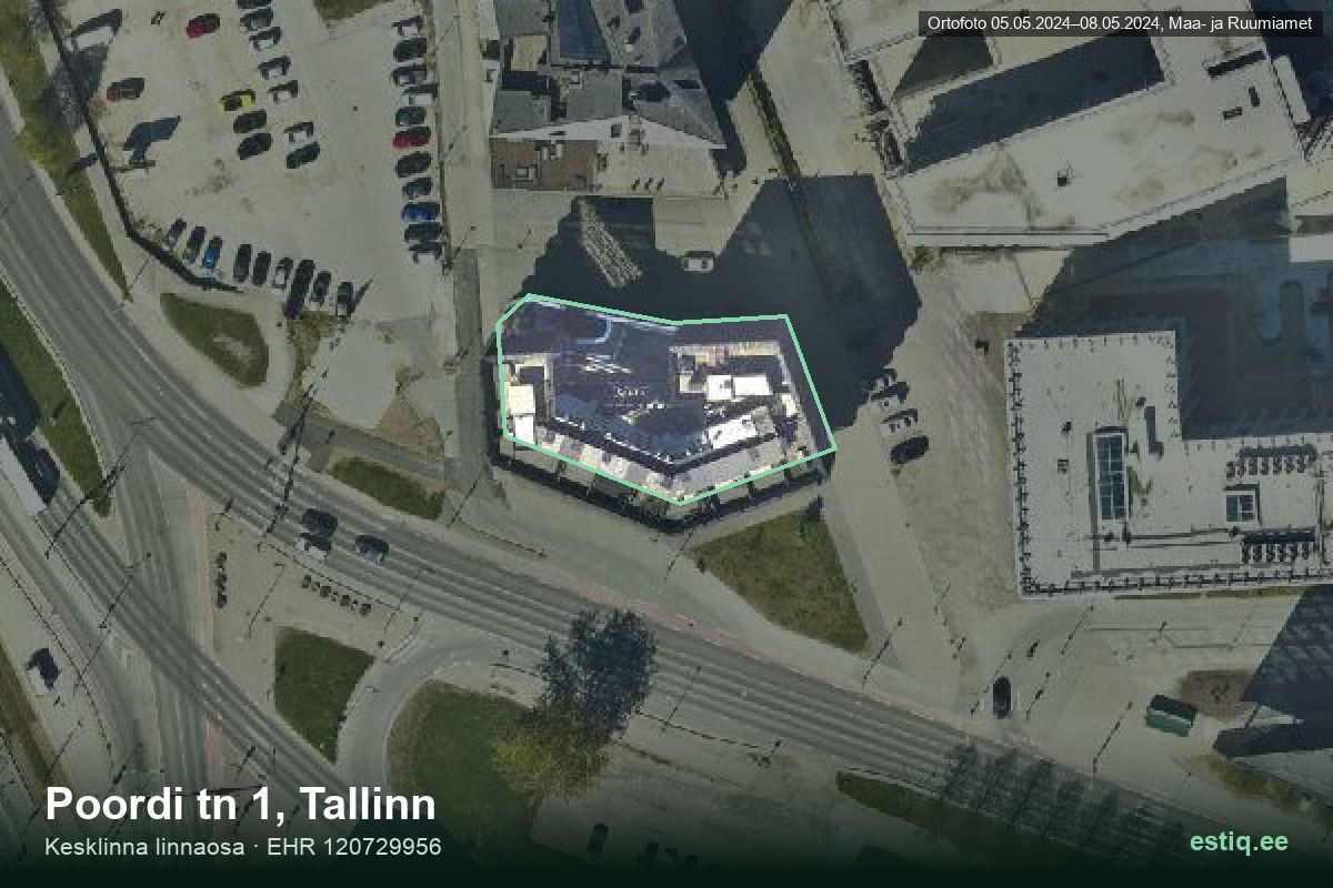 Poordi tänav 1, Tallinn – аэрофото дома, контур по данным регистра строений (EHR)