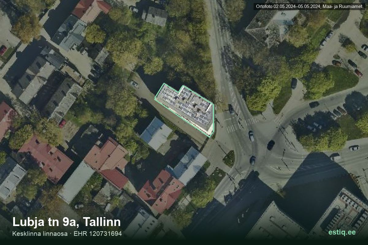 Lubja tänav 9a, Tallinn – аэрофото дома, контур по данным регистра строений (EHR)