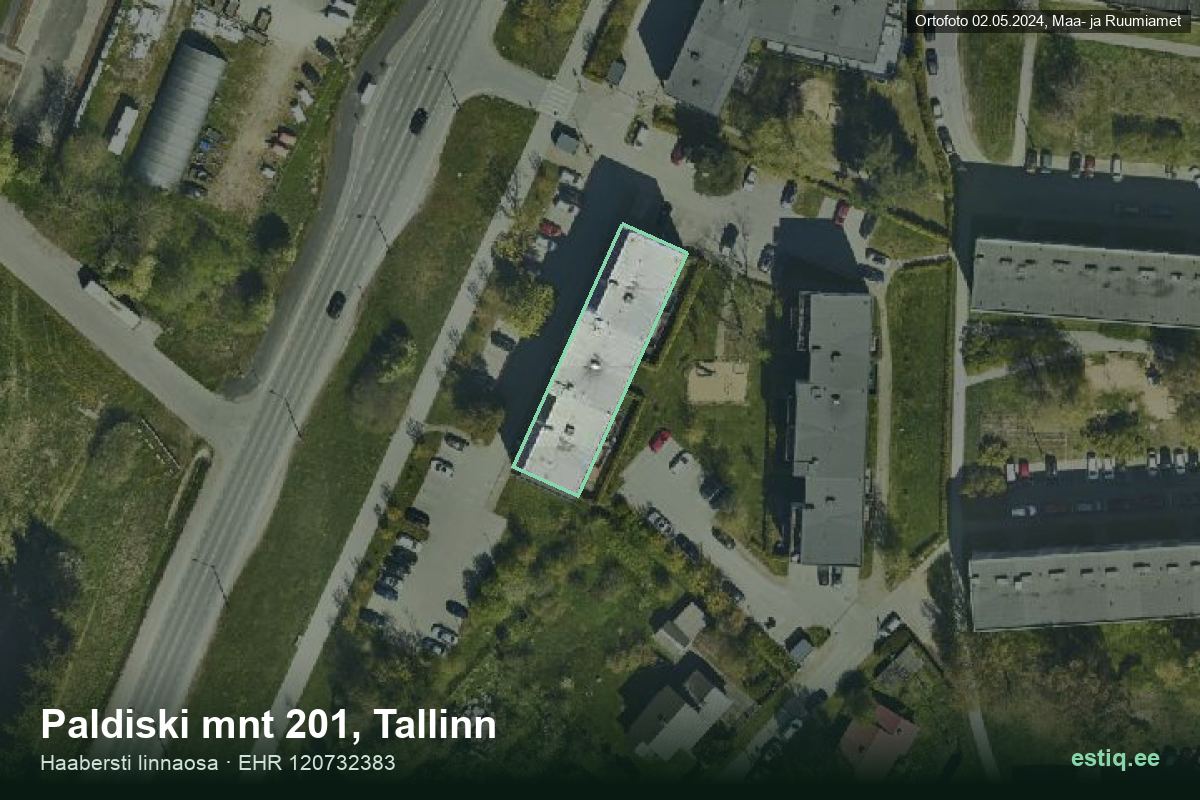 Paldiski mnt 201, Tallinn – hoone aerofoto, kontuur ehitisregistri (EHR) andmetest