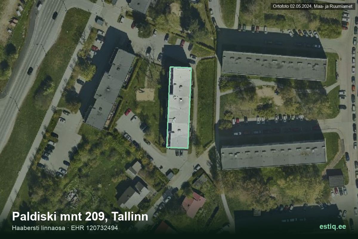 Paldiski mnt 209, Tallinn – hoone aerofoto, kontuur ehitisregistri (EHR) andmetest