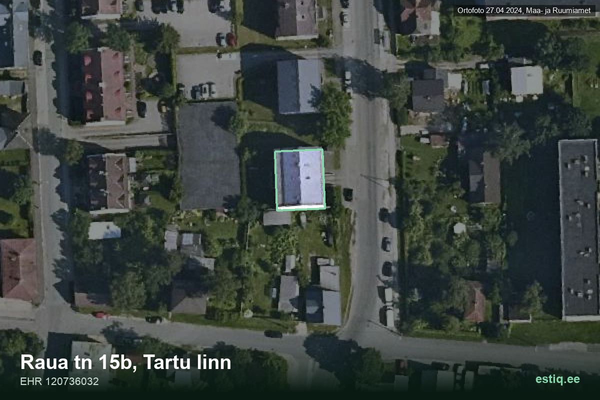 Raua tänav 15b, Tartu – aerial photo of the building, outline from the Building Register (EHR)