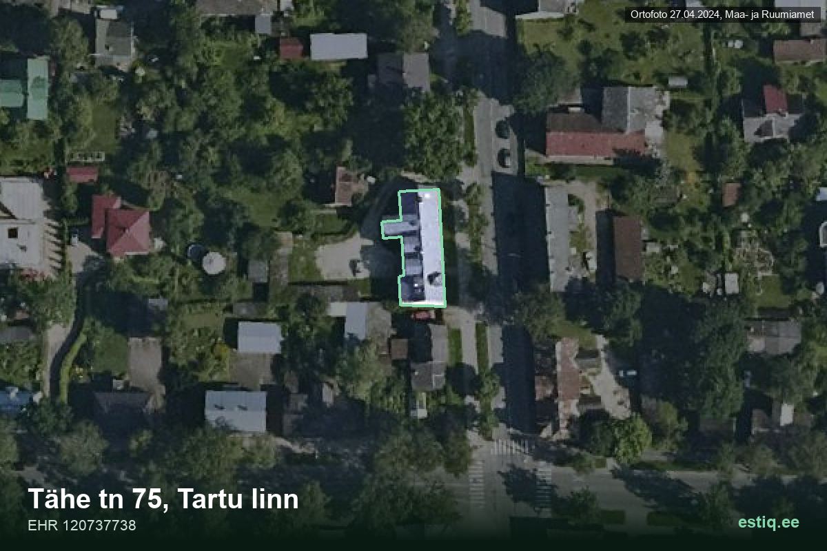 Tähe tänav 75, Tartu – hoone aerofoto, kontuur ehitisregistri (EHR) andmetest